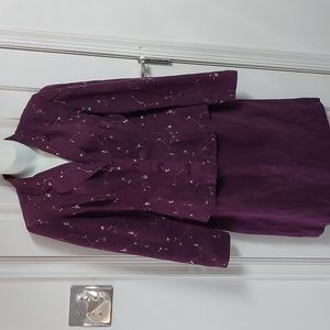 Faux Suede & Embroidered Skirt Suit